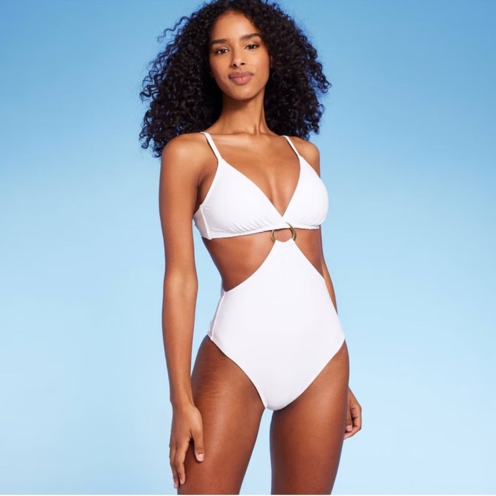 NWT Shade & Shore Women's Swim White Bikini Set With Gold Ring Detail